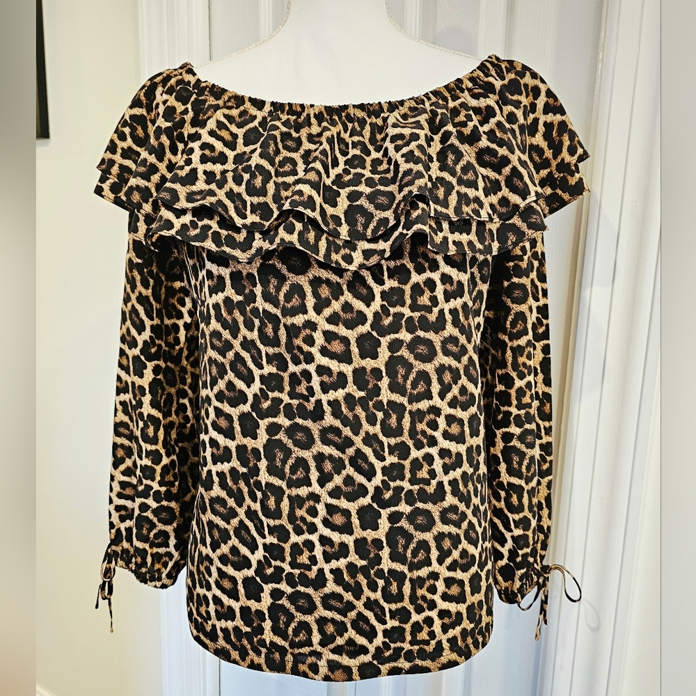 Michael Kors Leopard Print Ruffle Blouse (M)